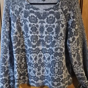 Lucky Brand Dusty Blue Boho Print Sweater
